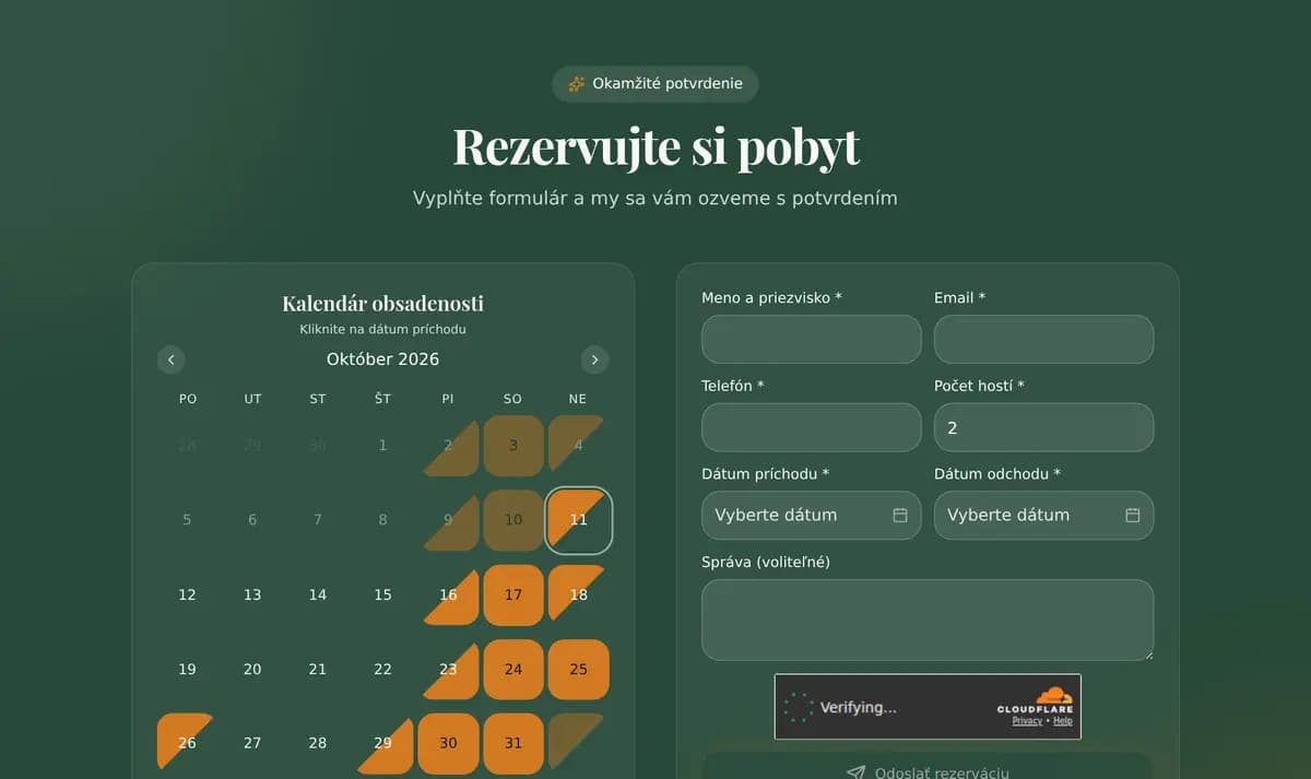 Rezervačná časť webu Chaty Havran